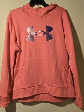 Women's Under Armour Coral Pink Pullover Hoodie with Metallic Logo